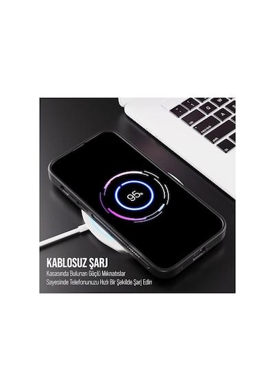 iPhone Uyumlu 14 Plus / 15 Plus Kamera Koruma Stantlı Magsafe Destekli Lens Koruyucu Telefon Kılıfı Siyah