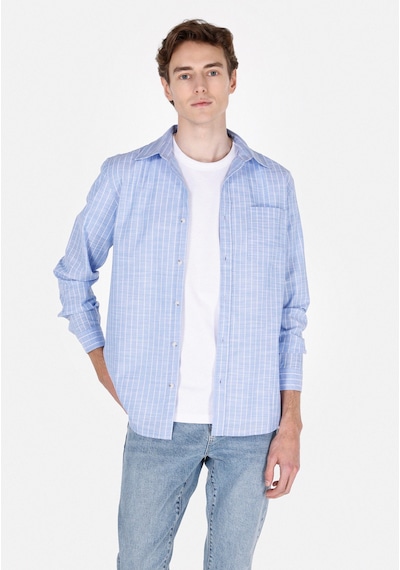 Colin's Colins Regular Fit Shirt Neck Çizgili Erkek Mavi Uzun Kol Gömlek Cl1073113 Q1.v1 Ble Mavi