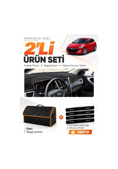 E-biz Hyundai İ30 2012-2016 Uyumlu Torpido Örtüsü + Deri Bagaj Çantası - Siyah-kahverengi - Hu005