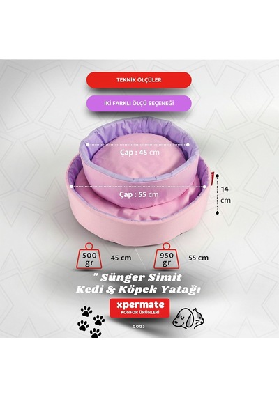 Kedi Ve Köpek Yatağı Küçük Irk Köpek Yuvası Sünger Simit Pembe Lila, 45 Cm