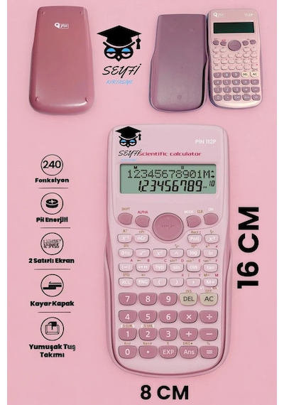Kayar Kapaklı Fonksiyonel Bilimsel Hesap Makinesi 240 Fonksiyon Pembe 8x16 Cm Pilli Çok Renkli