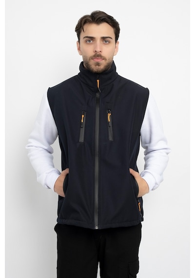 Dasüniforma Softshell İçi Polarlı Su Geçirmez Standart Fit Yelek Rüzgar Geçirmez Tam Fermuar Kışlık Unisex Lacivert