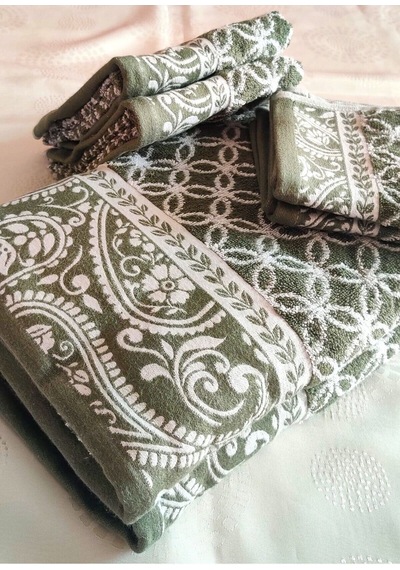 Hediyelik, Çeyizlik , İhraç Fazlası Özel Üretim Bukle Cotton Banyo-mutfak Havlu Seti 6'lı Set Yeşil