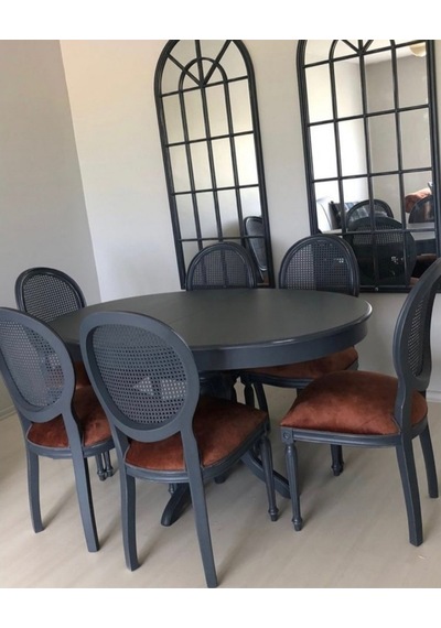 Masifart  120 cm Yuvarlak Baba Ayak Masa + 6 Sandalye Takımı Antrasit