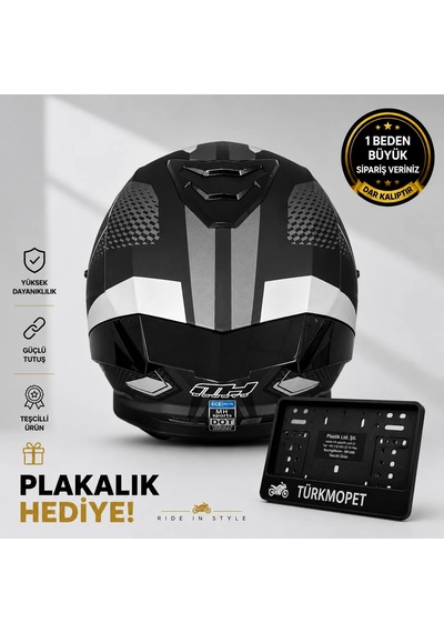 Mh Sports Çene Açılır Güneş Vizörlü Kask + Plakalık Mat Siyah