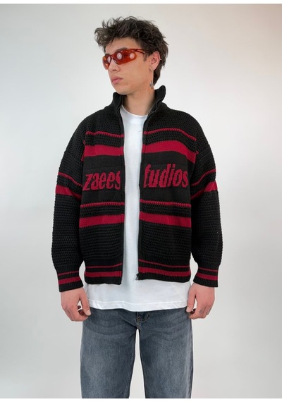 Zaee Studio Stripe Knit Crop Boy Triko Ceket Bordo