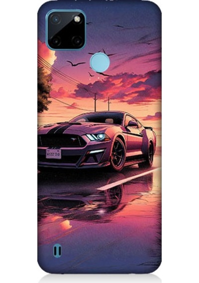 Realme C21y Uyumlu Pembe Gün Batımı Desenli Silikon Kılıf