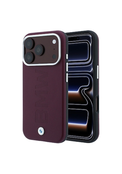 Apple Uyumlu iPhone 18 Pro Uyumlu Kılıf Bmw Lisanslı M-safe Özellikli Ortalı Sıcak Damga Logolu Deri Kapak Bordo
