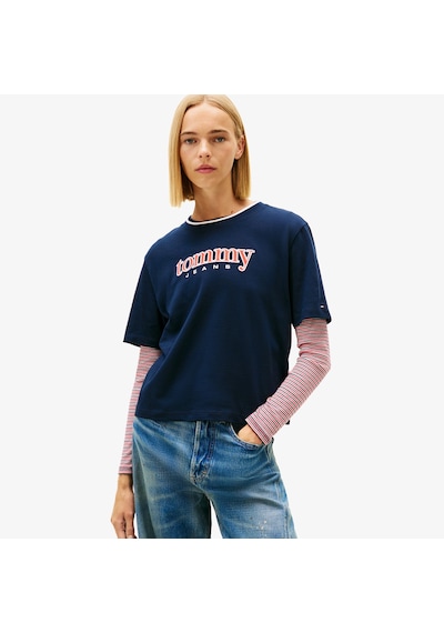 Tommy Hilfiger Boxy Tommy Applique Kadın Mavi T-shirt Dw0dw22563 Mavi