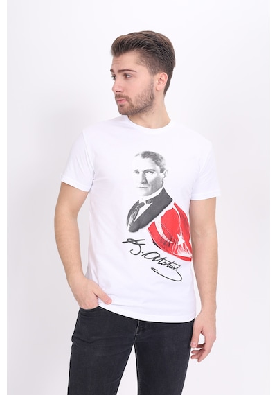 Toontoy Unisex Atatürk Baskılı Tişört 23093 Beyaz