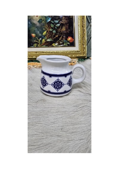 Vintage Mavi Desenli Porselen Sütlük Küçük Boy Servis Sürahisi