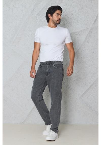 Blayn Jeans Erkek Antrasit Baggy Kot Pantolon - Geniş Kalıp Günlük Rahat Denim Jean Koyu Gri