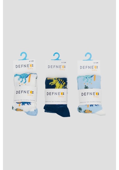 Defne Baby 3 Çift Dinozor Desenli Pamuklu Erkek Bebek Ve Çocuk Külotlu Çorap KARIŞIK
