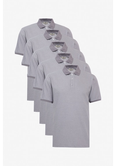 George Henry 5'Li Çekmeyen Pamuklu Kumaş Slim Fit Dar Kesim Kıvrılmaz Polo Yaka Tişört Paketi Gargoyle Çok Renkli