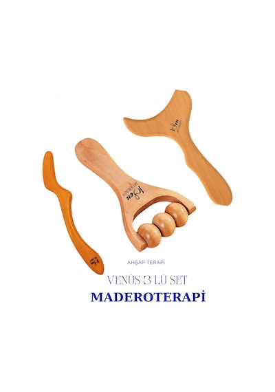 Maderoterapi 3'lü Masaj Seti - Doğal Ahşap Yüz Ve Vücut Şekillendirici Kürek Masaj Aleti Kiti
