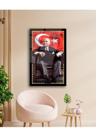 Atatürk Portre Ve Türk Bayrağı Cam Tablo Modern Ev Ofis Salon Hediyelik Büyük Tablo Duvar Dekoru16
