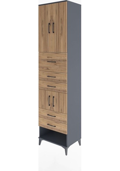 Hyperion Dolap 3 Raflı 5 Çekmeceli 4 Kapaklı 60x44x243 Antrasit-çam Antrasit