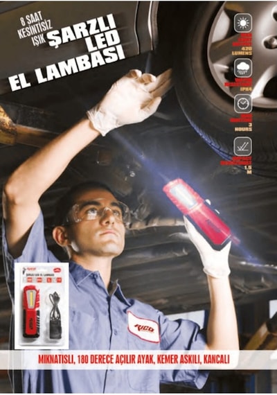 Rico 013-RC0038 420 Lümen Şarjlı Mıktanıslı Led El Feneri Kırmızı - Siyah