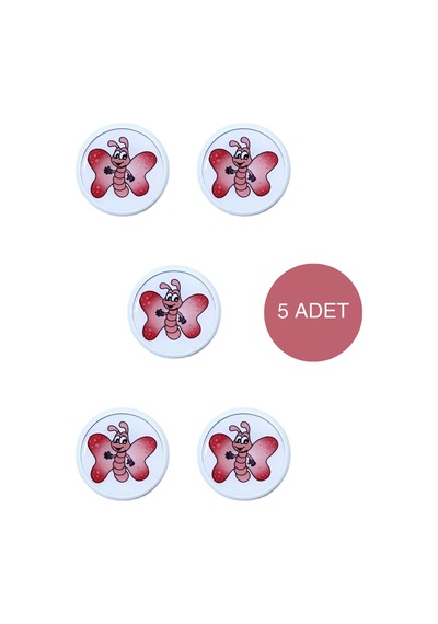 5 Adet Pembe Kelebek Çocuk Odası Mobilya Kulbu Seti - Abs Tekli Düğme Dolap ve Çekmece Kulpları Pembe