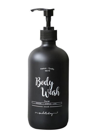 Siyah Cam Duş Jeli Şişesi - 500 Ml Body Wash Siyah Siyah