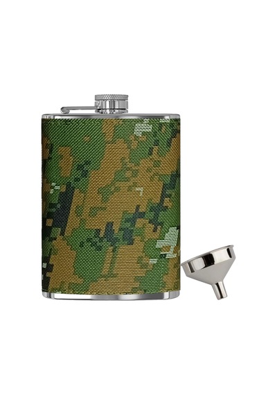 Kamuflaj Kaplamalı Paslanmaz Çelik İçki Matarası Bardak & Açacak Seti 8 Oz 240 Ml Kamp Outdoor Boy Yeşil