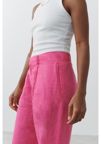 Madmext Pembe Kemerli Bol Paça Kadın Pantolon Mg2021-pembe Pembe