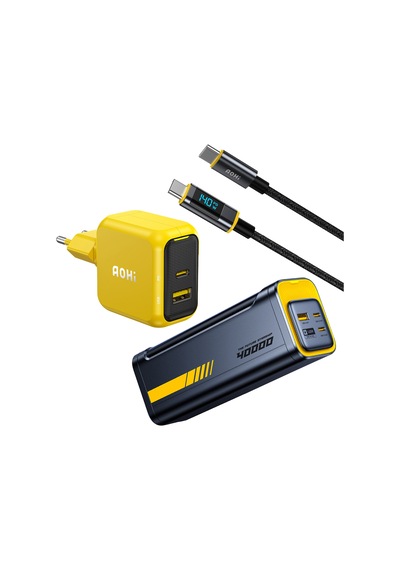 Aohi Magcube 67w 2 Portlu Şarj Adaptörü, 40.000 Mah 140w Pd3.1 Powerbank, 140w Led Ekranlı Naylon Ör