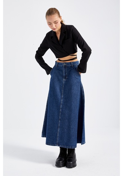 it's basic Kadın Mavi Renk Vinca A Tipi Kesim Denim Etek