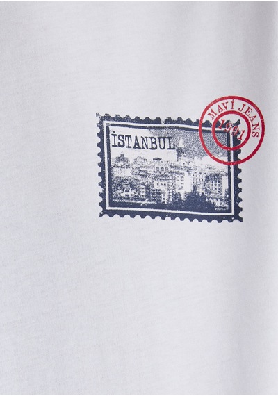 Mavi - Baskılı Beyaz Tişört 0612998-620 Beyaz