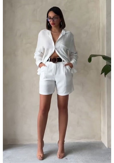 Verymoda Kemerli Şort D2686 Krem