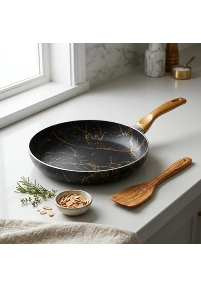 Desert Maxi Tava Siyah Gold Desenli Şık Tasarımlı Geniş Pişirme Tavası 26 Cm - 28 Cm Ölçü Seçenekleri 26 Cm Açık Bakır