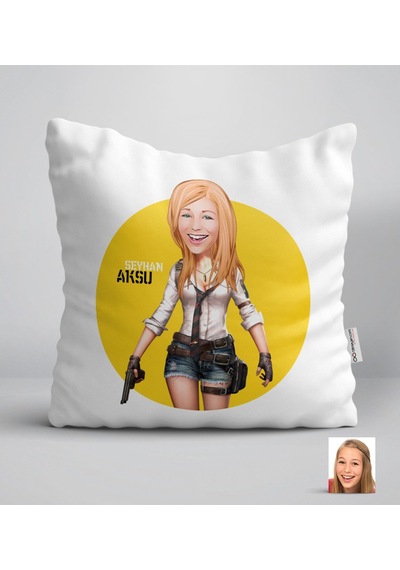 Kişiye Özel Kadın Pubg Karikatürlü Yastık-3