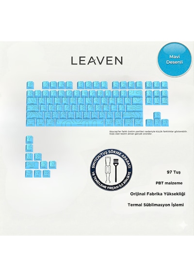 Mekanik Klavye Tuş Takımı -pbt Çift Baskı Keycap Seti- Çizgi Desenli 97 Tuşlu -mavi Tuş Takımı