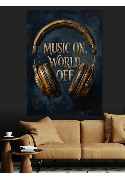 Dünya Kapalı Müzik Açık Yazısı Dekoratif Kanvas - Mdf Ahşap Tablo