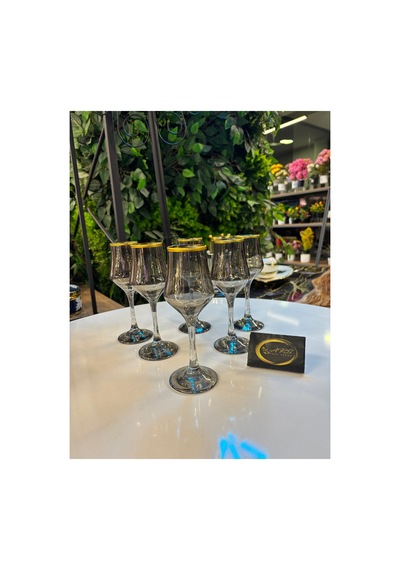 Ars Paşabahçe Grappa Füme Renkli Altın Yaldızlı 6'lı Kahve Yanı Su Bardağı, Meşrubat-soda Bardağı Çok Renkli