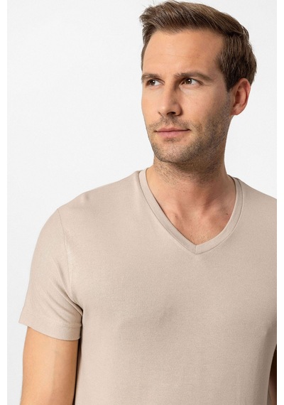 Antioch Basic V Yaka Erkek T-shirt Koyu Bej