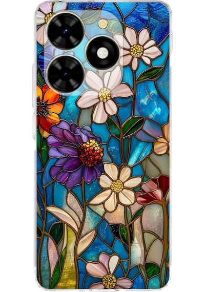 Printify Tecno Spark Go 2024 İle Uyumlu Vitray Mavi Bahar Tasarımlı Şeffaf Silikon Kılıf Şeffaf