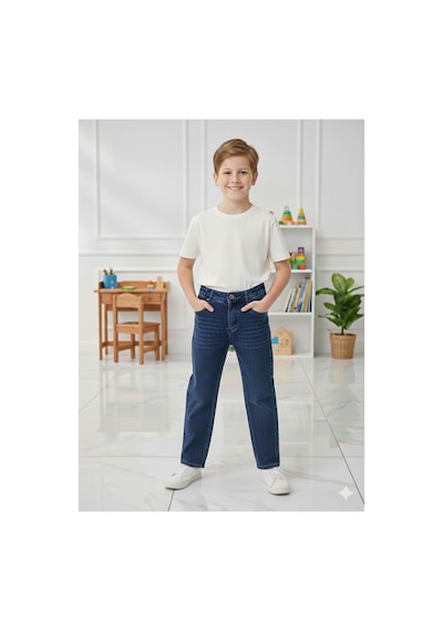 Erdem Kıds Erkek Çocuk Pamuklu Beli Lastikli Baggy Jean Pantolon Rahat Kalıp Geniş Bol Paça Kot Pantolon Koyu Mavi Koyu Mavi Erdem Kıds Erkek Çocuk Pamuklu Beli Lastikli Baggy Jean Pantolon Rahat Kalıp Geniş Bol Paça Kot Pantolon Koyu Mavi Koyu Mavi