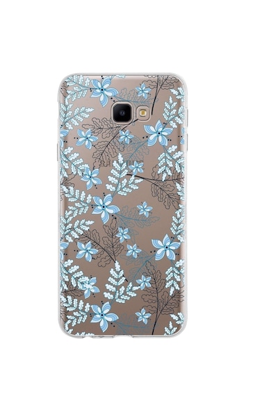 Samsung Galaxy Uyumlu J4 Core Kapak Floral Mavi Tasarımlı Şeffaf Silikon Kılıf