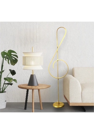 Gold Nota Sol Anahtar Müzik Desenli Lambader Rgb Li A+ Modern