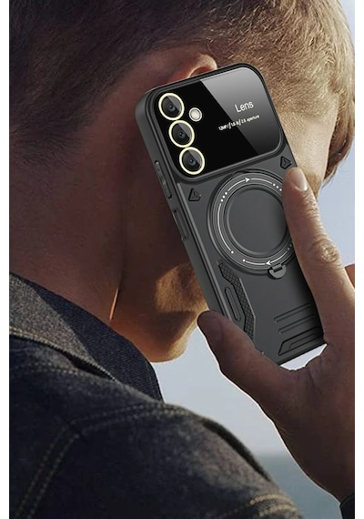 Galaxy Uyumlu Uyumlu A54 5g Kılıf Joy Lens Standlı Kapak - Siyah Beyaz