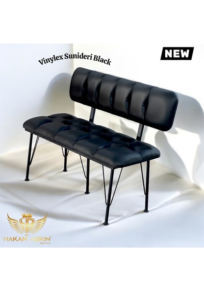 By Hakan Aşkın Metal Ayaklı Metal Alt Kasalı Vinylex Suni Deri New 2025 Sırtlı Bench Bank Siyah Suni Deri Siyah Deri