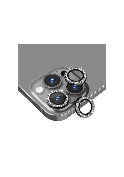 Apple Uyumlu iPhone 14 Pro / 14 Pro Max Taşlı Metal Kamera Lens Koruyucu 3lü Set Siyah
