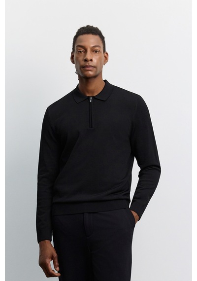 Avva Erkek Siyah Polo Yaka Rayon Tüylenmeyen Basic Triko Regular Fit Kazak B005150