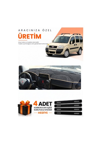Fiat Doblo Airbagli Küçük Ekran 2007-2015 Uyumlu Torpido Koruma Kılıfı - Siyah Bej
