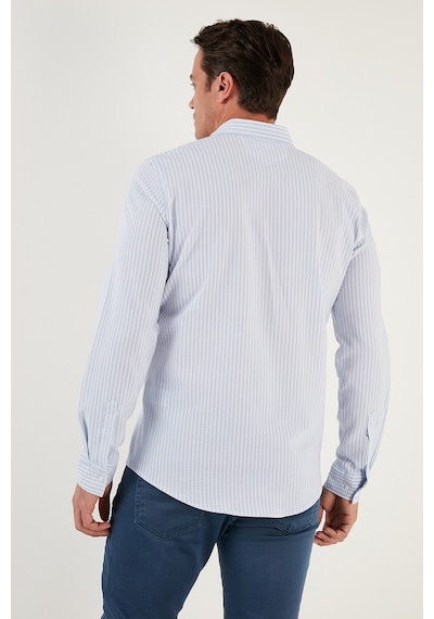 Buratti Pamuklu Çizgili Düğmeli Yaka Uzun Kollu Regular Fit Erkek Gömlek Cf23S112237 Mavi-Beyaz Buratti Pamuklu Çizgili Düğmeli Yaka Uzun Kollu Regular Fit Erkek Gömlek Cf23S112237 Mavi-Beyaz