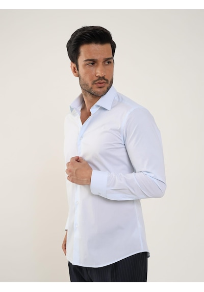 Dufy Açık Mavi Erkek Slim Fit Düz Klasik Yaka Uzun Kol Gömlek - 88354 Açik Mavi