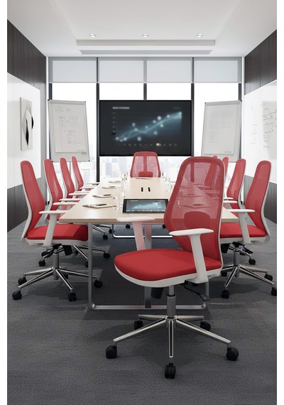Ofisbazaar Dali Beyaz Fileli Çalışma Koltuğu Ergonomik Şef Ve Toplantı Koltuğu Kırmızı Kırmızı