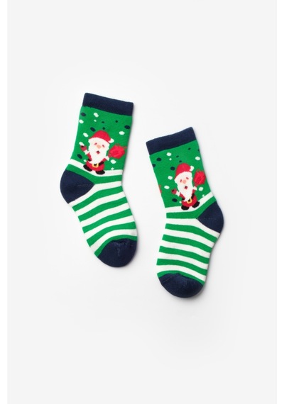 Le Mabelle Yeşil Noel Baba Desenli Kız Çocuk Yılbaşı Çorap Yeşil