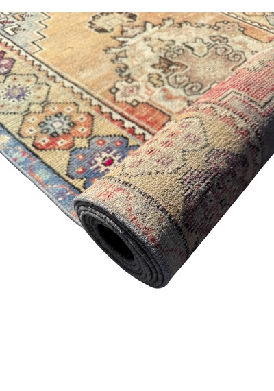 El Dokuma Vintage Eskitme Maden Halısı 94x300 Yün 3 Metre Yolluk Renkli